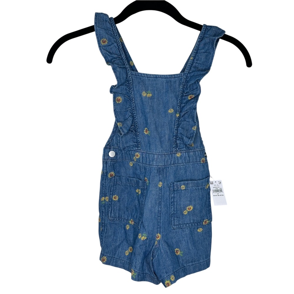 NEW Old Navy Shortalls 4T Blue Sunflower Ruffle Denim Cross Overalls Toddler